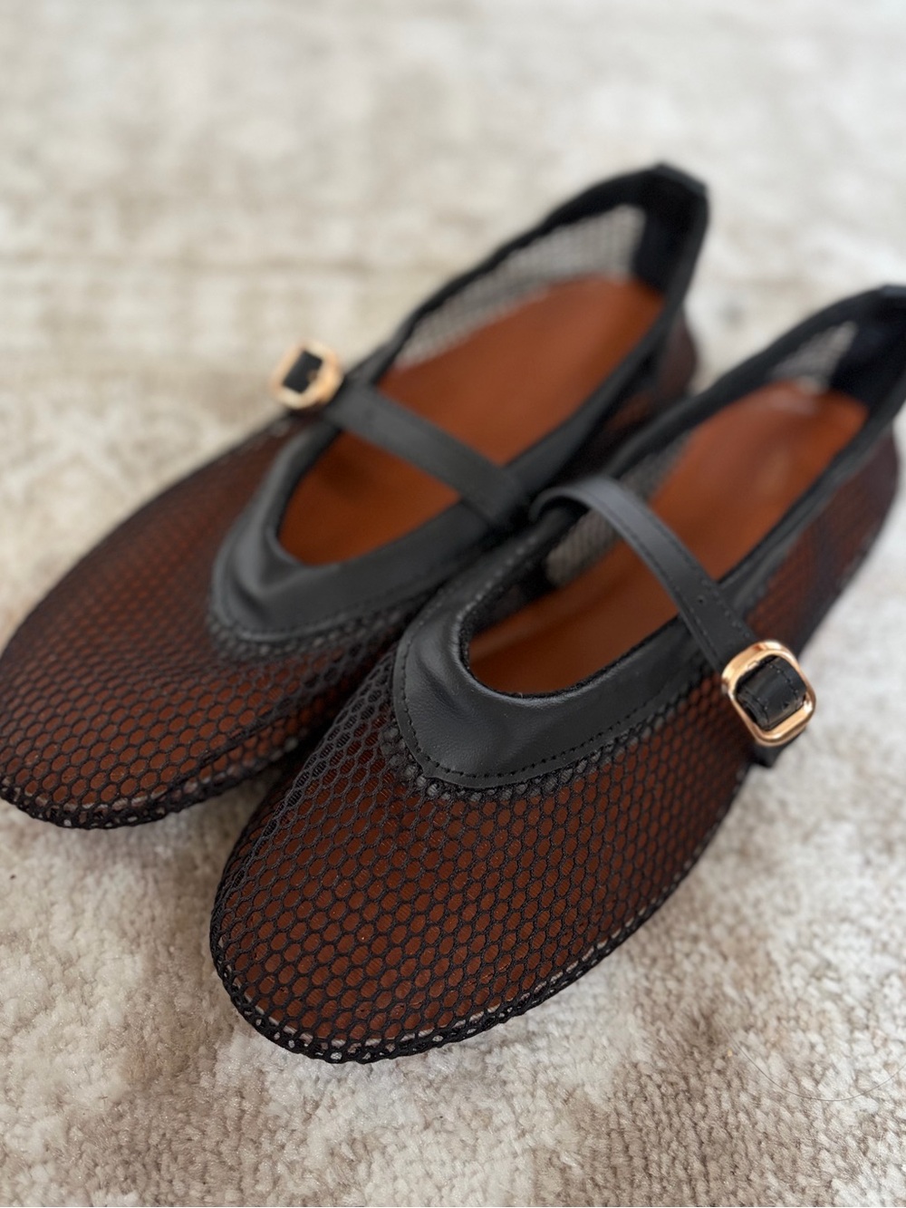 Black Mesh Mary Jane Ballet Flats Minimalist Fishnet EU 41 US 9